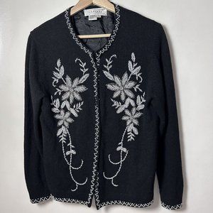 Maurada Womens Lambswool Black Sweater Button Cardigan  Beaded Granny Core M